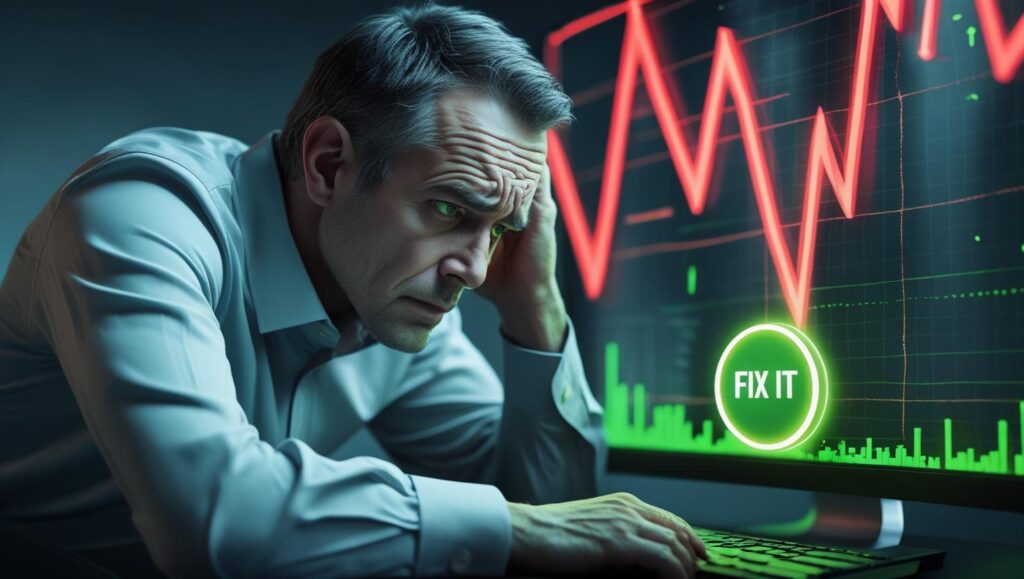Frustrated marketer analyzing poor Google Ads performance with budget leaking from broken funnel and wondering why google ads not working